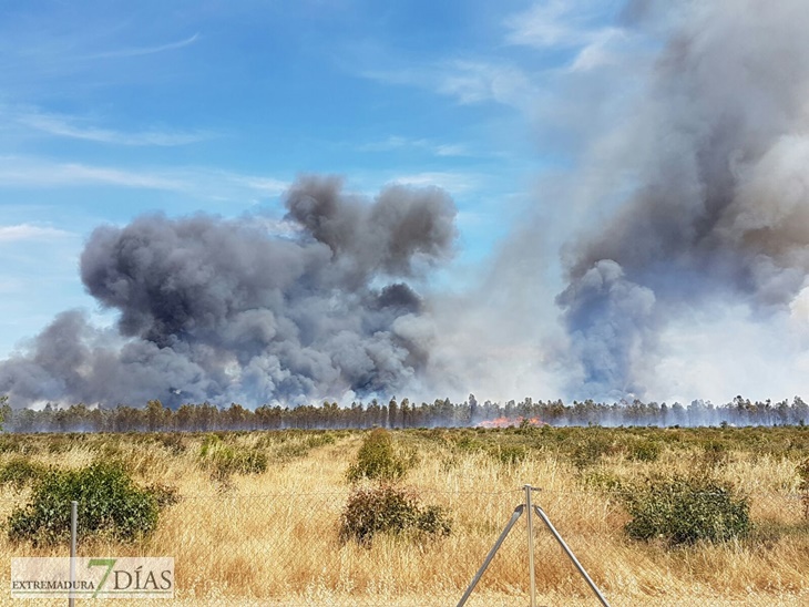 Un incendio en Bótoa amenaza varias viviendas