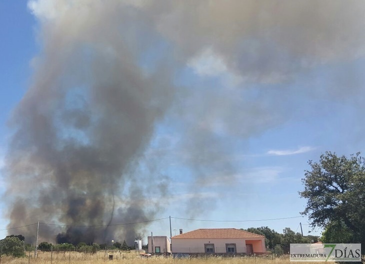 Un incendio en Bótoa amenaza varias viviendas