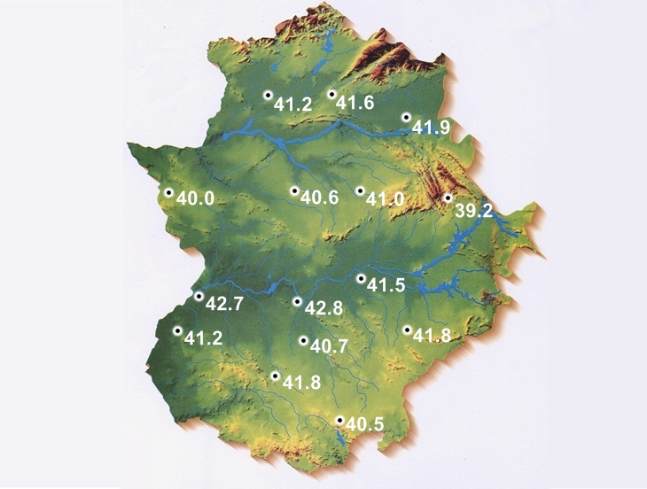 Temperaturas máximas registradas ayer en Extremadura