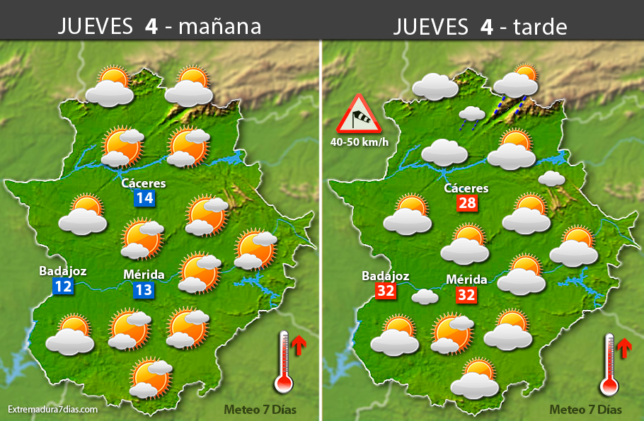 Previsión meteorológica en Extremadura. Días 3, 4 y 5 de mayo