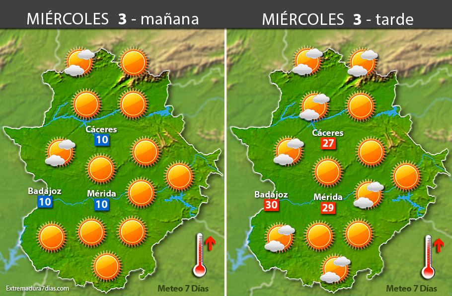 Previsión meteorológica en Extremadura. Días 3, 4 y 5 de mayo