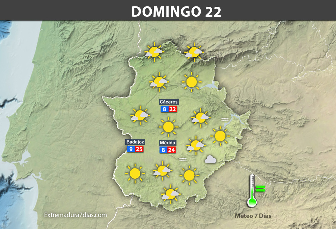 Previsión meteorológica en Extremadura. Días 20, 21 y 22 de octubre