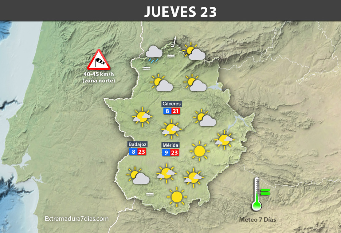 Previsión meteorológica en Extremadura. Días 21, 22 y 23 de noviembre