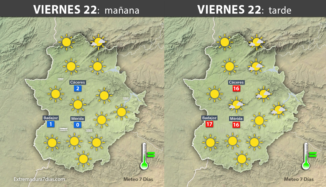 Previsión meteorológica en Extremadura. Días 22, 23 y 24 de diciembre