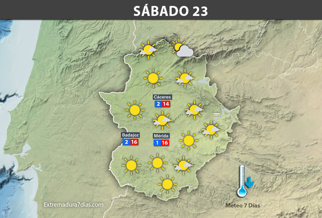 Previsión meteorológica en Extremadura. Días 22, 23 y 24 de diciembre