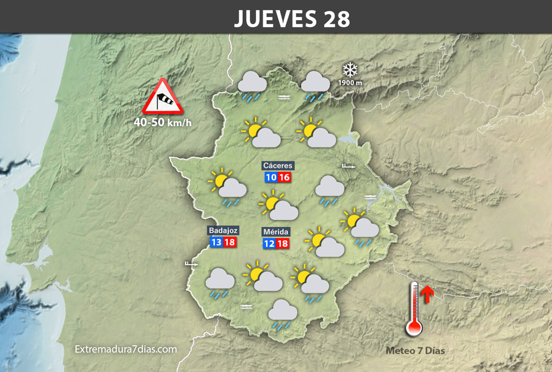 Previsión meteorológica en Extremadura. Días 27, 28 y 29 de diciembre