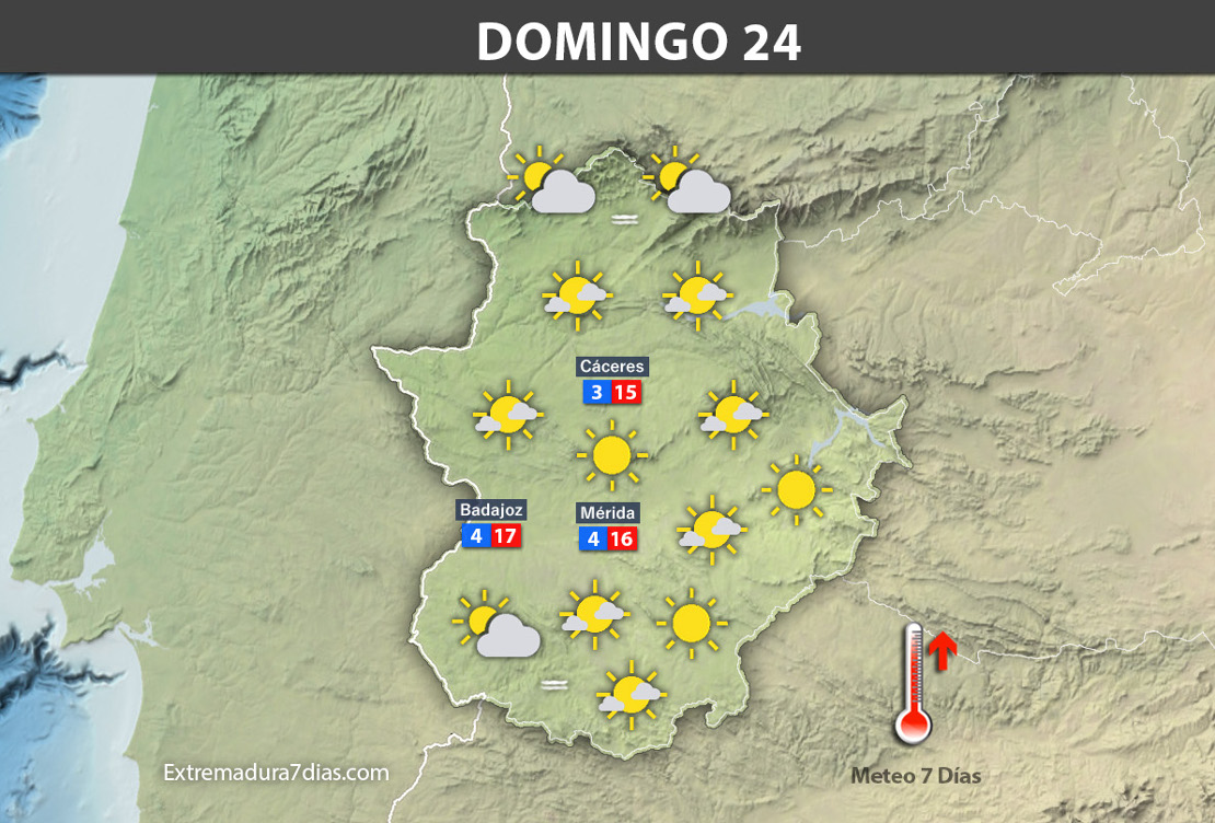 Previsión meteorológica en Extremadura. Días 22, 23 y 24 de diciembre