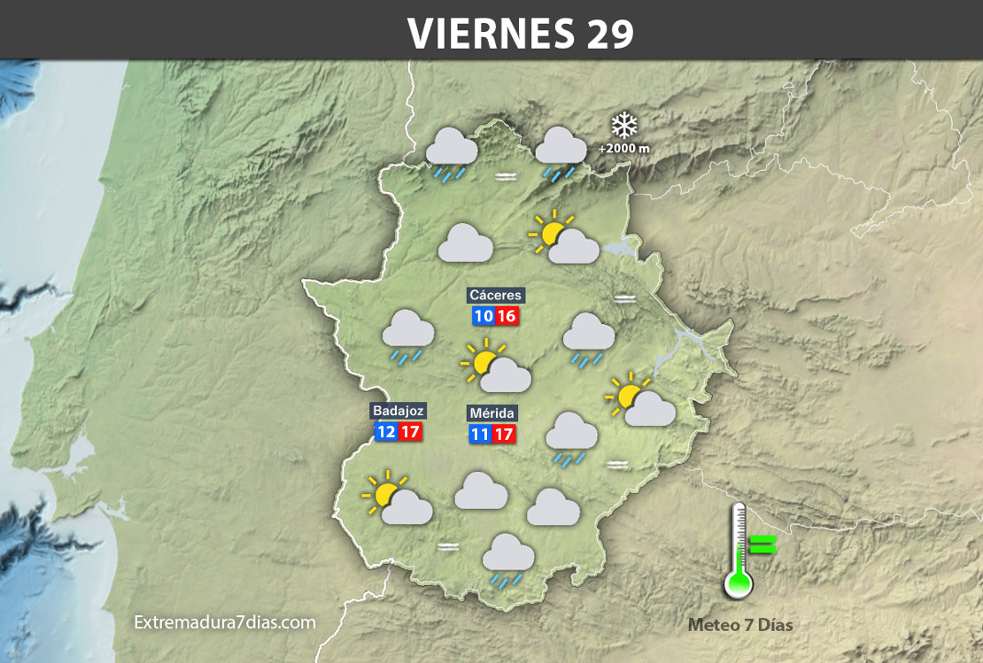 Previsión meteorológica en Extremadura. Días 27, 28 y 29 de diciembre