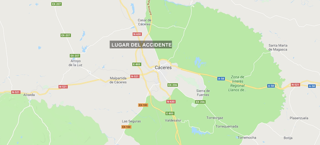 Un joven herido tras sufrir un accidente entre Cáceres y Casar