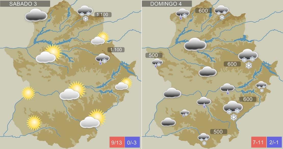 Sábado frío y nieve el domingo en algunas comarcas de Extremadura