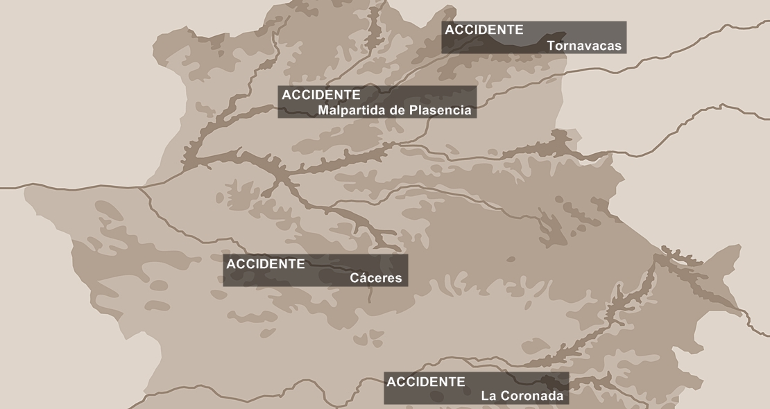 Cinco heridos en cuatro accidentes este domingo en Extremadura