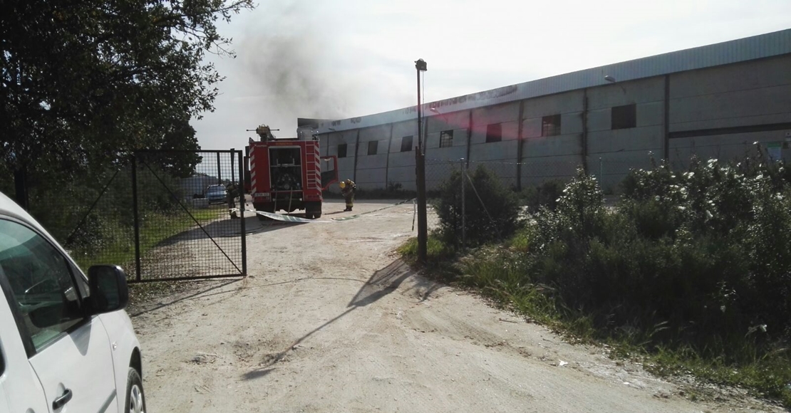 Imágenes del incendio que ha calcinado la nave de empresa extremeña