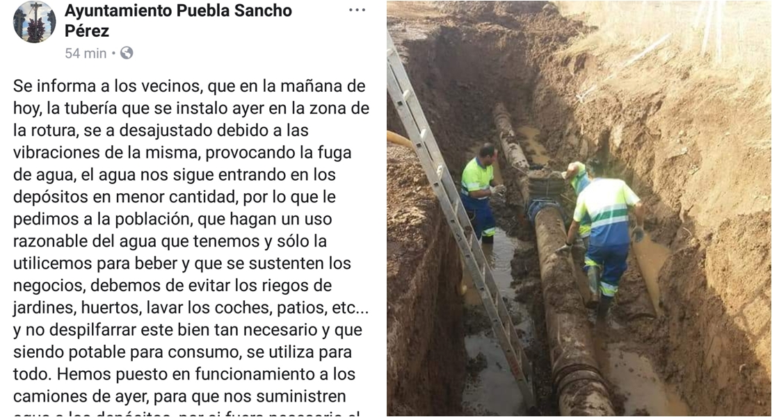 Otra avería deja a Puebla de Sancho Pérez con agua sólo para beber