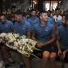 Imágenes de la ofrenda floral del CD. Badajoz a la Virgen de la Soledad