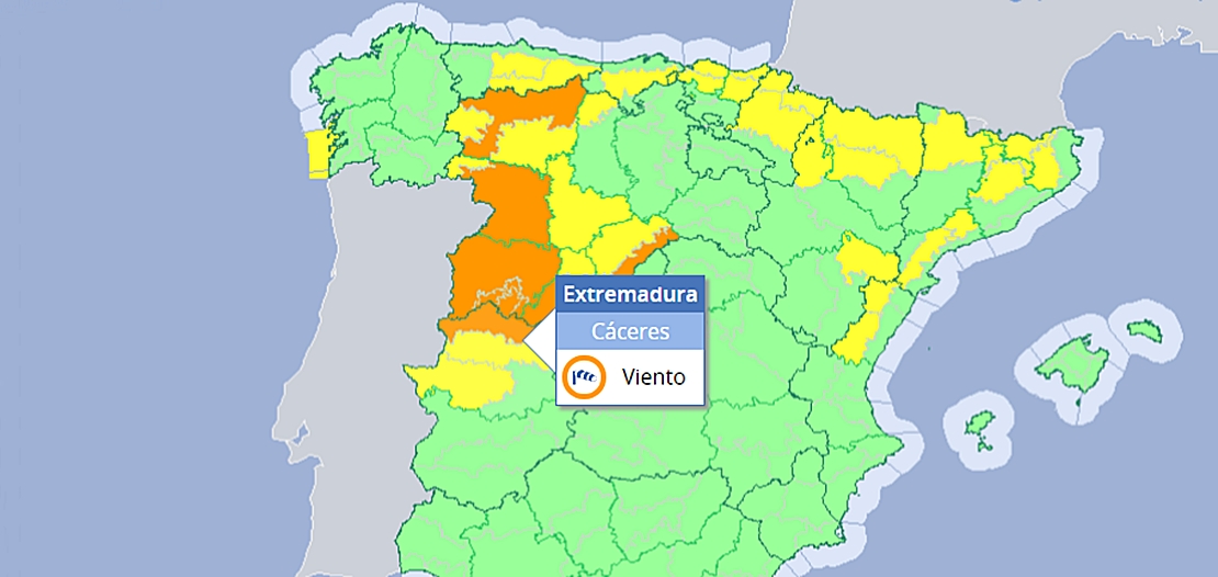 AEMET comienza a activar avisos para Extremadura