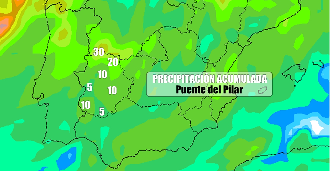 Cantidad de lluvia (l/m2) para Extremadura durante el Puente del Pilar