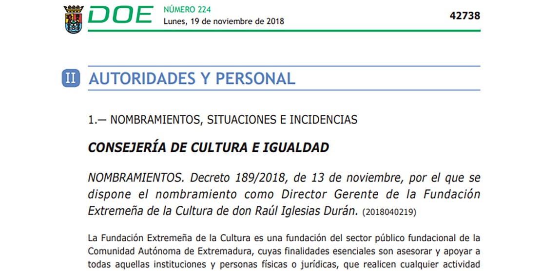 La Junta nombra a un candidato del PSOE como director gerente de la Fundación de Cultura