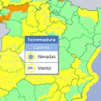 Activados avisos por lluvia, viento y nieve en Extremadura