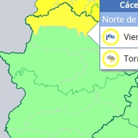 Aviso amarillo por viento y tormentas en el norte de Extremadura