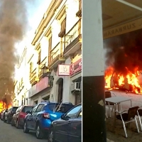 Sale ardiendo un turismo en Fuente de Cantos (BA)