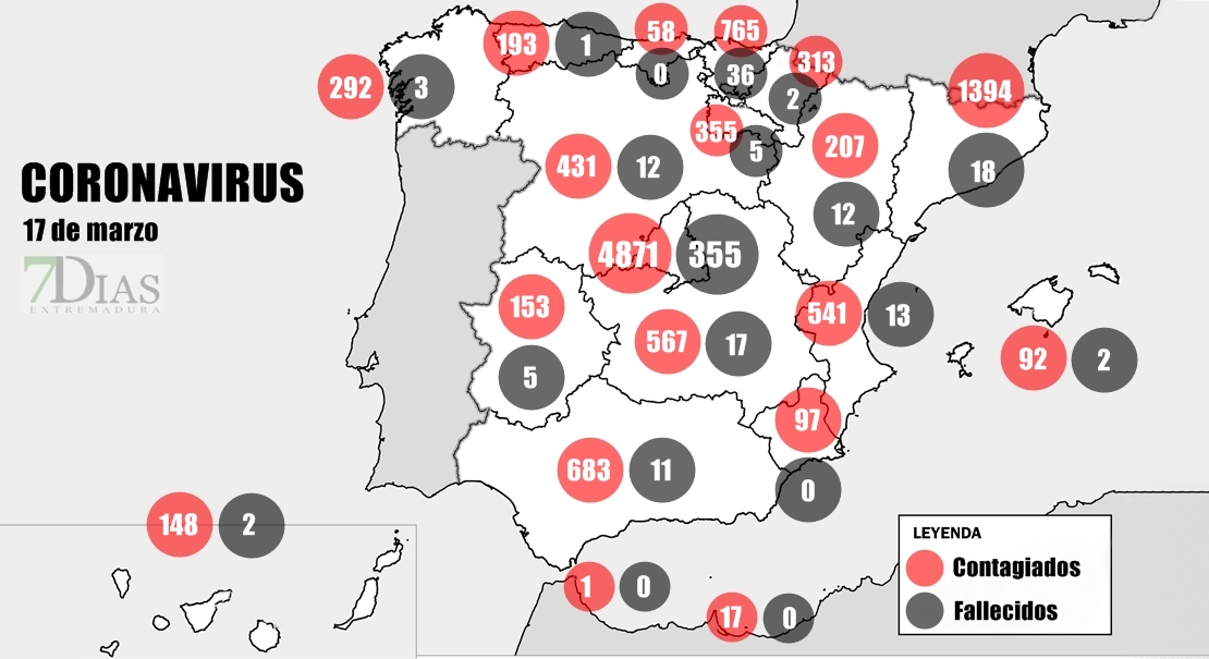 El mapa del Coronavirus a 17 de marzo