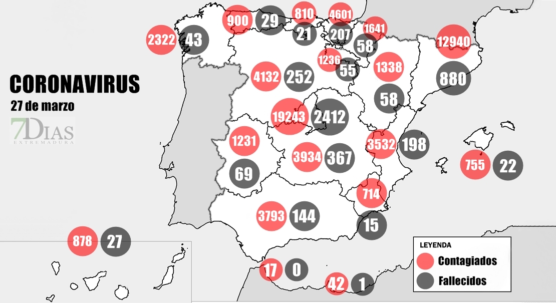 El mapa del Coronavirus a 27 de marzo