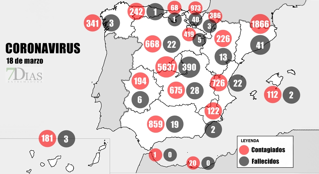 El mapa del Coronavirus a 18 de marzo