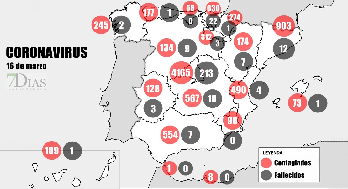 El mapa del Coronavirus a 16 de marzo