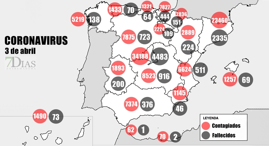 El mapa del Coronavirus a 3 de abril