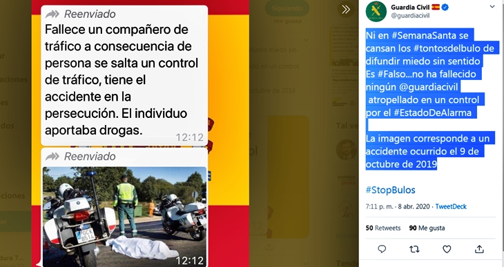 #StopBulos - La Guardia Civil desmiente la muerte de un compañero atropellado en un control