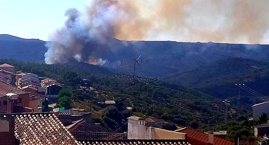 Bomberos Forestales luchan contra las llamas en un incendio en Castañar de Ibor (Cáceres)