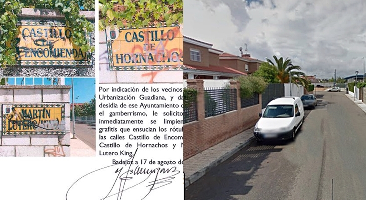 VOX Badajoz solicita al Ayto que limpie los grafitis en los rótulos de las calles de la Urbanización Guadiana