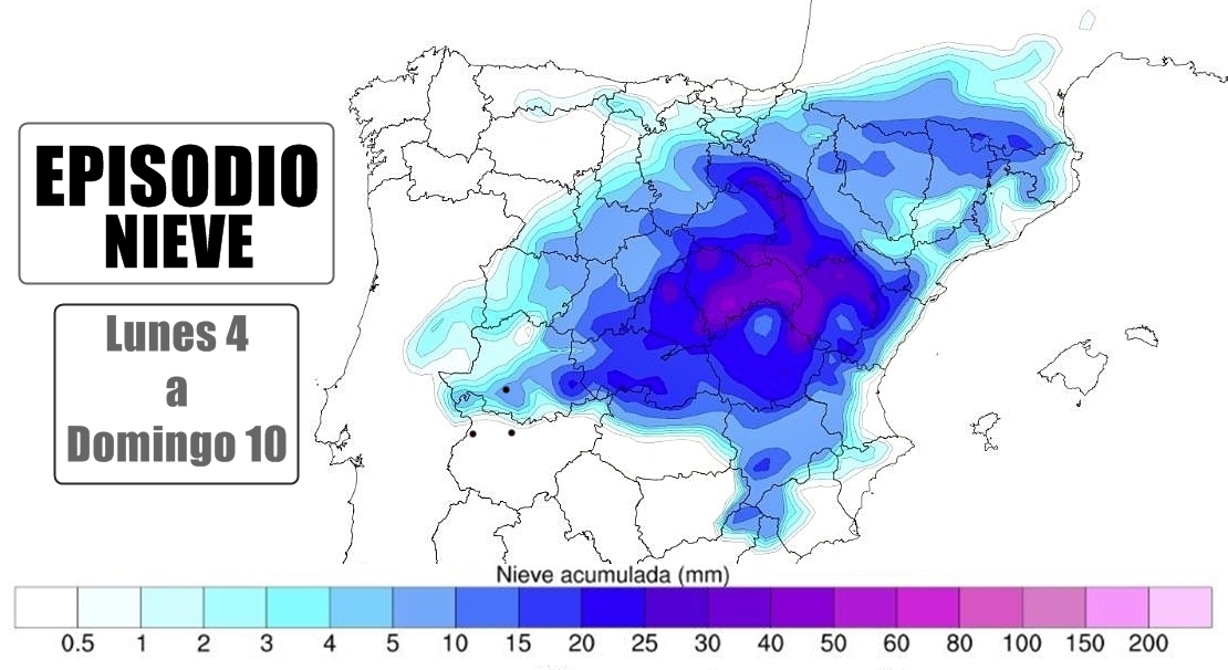 Mapa probable de nevadas en Extremadura