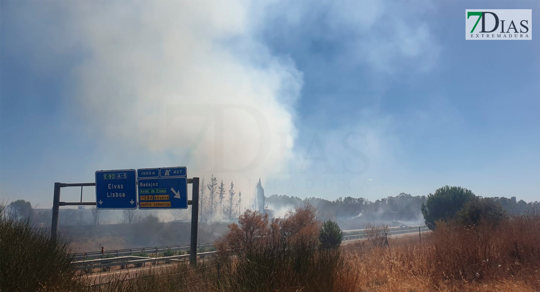 Incendio cercano a la autovía frente a Las Bóvedas (Badajoz)j