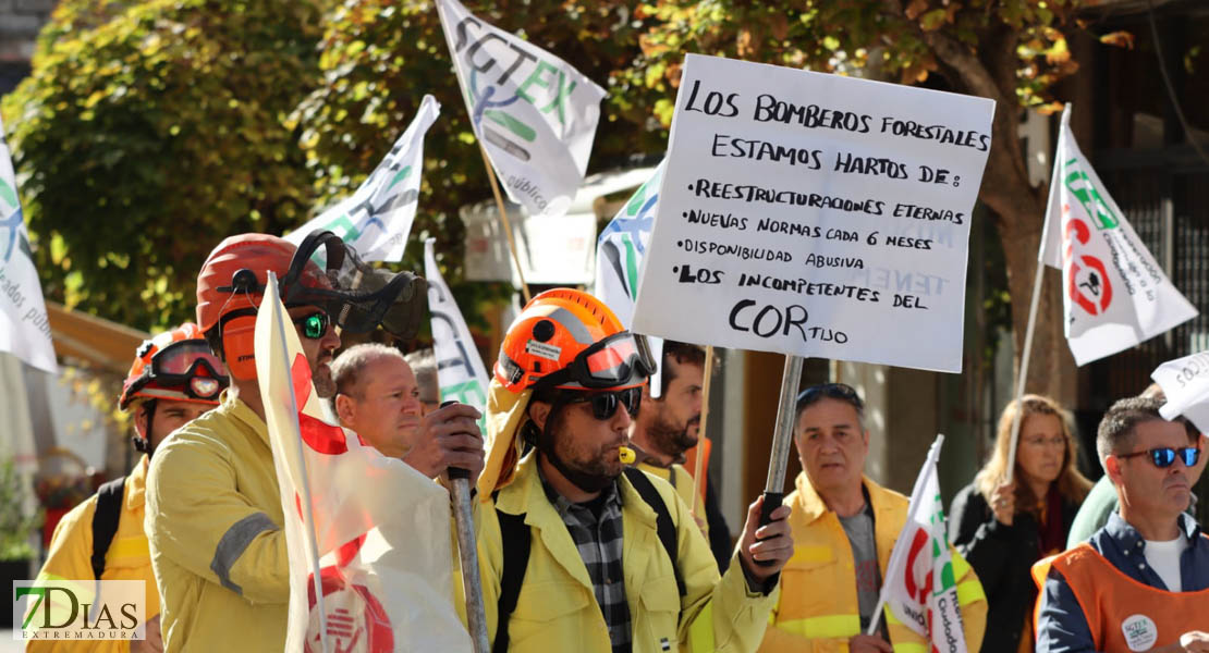 Los bomberos forestales se manifiestan ante la Asamblea de Extremadura