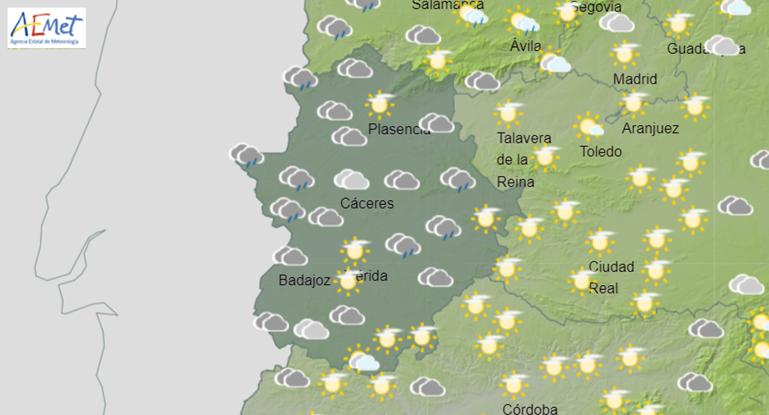 Se esperan chubascos este viernes en Extremadura