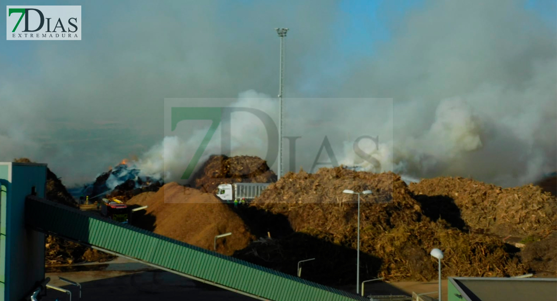 Arde el combustible de la planta de Biomasa de Mérida en un aparatoso incendio