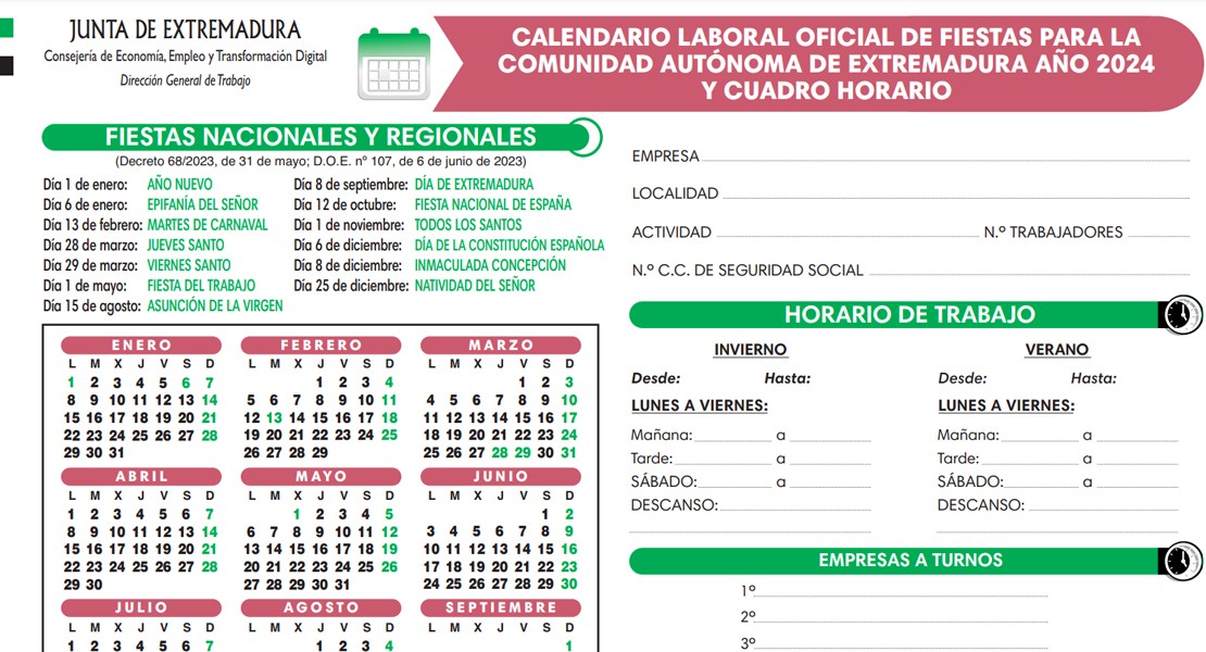 El calendario laboral de fiestas que debes tener para 2024 en Extremadura