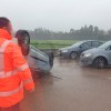 Un herido tras volcar un coche en la rotonda de Gévora