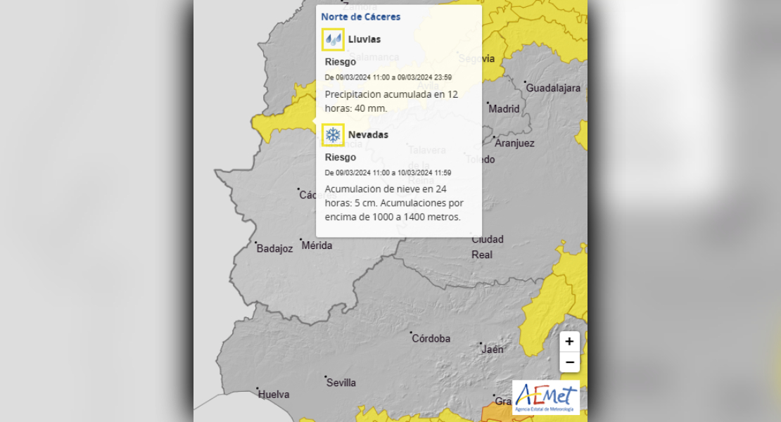 Amplían la alerta amarilla en Extremadura