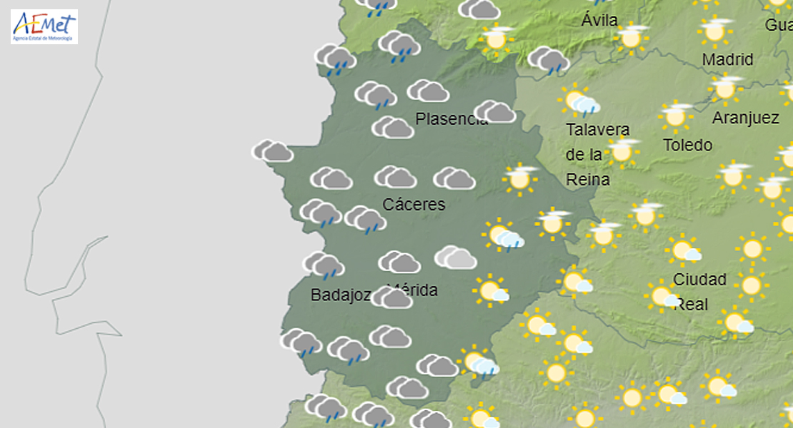 Alerta amarilla en parte de Extremadura: horas en las que más lloverá