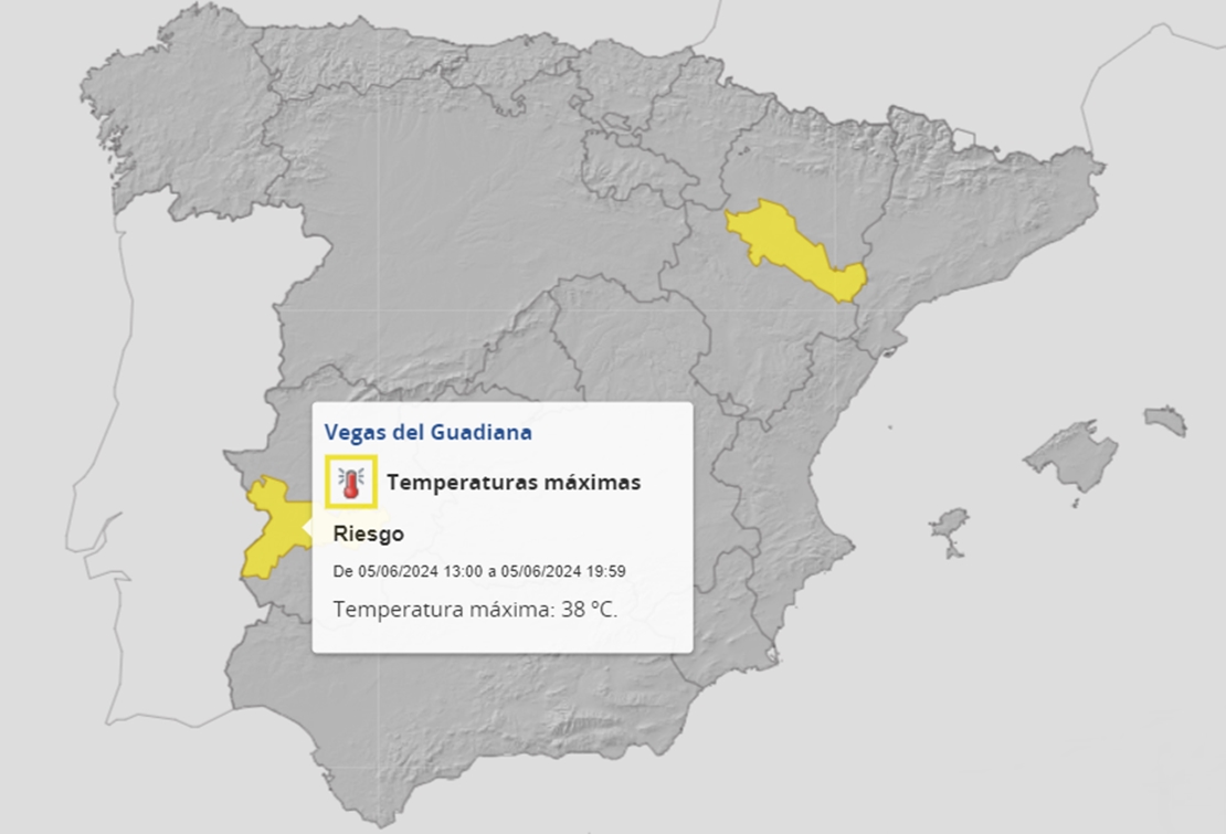 Las Vegas del Guadiana en alerta amarilla por altas temperaturas