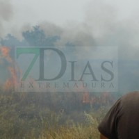 Bomberos de Badajoz luchan contra el fuego en La Banasta