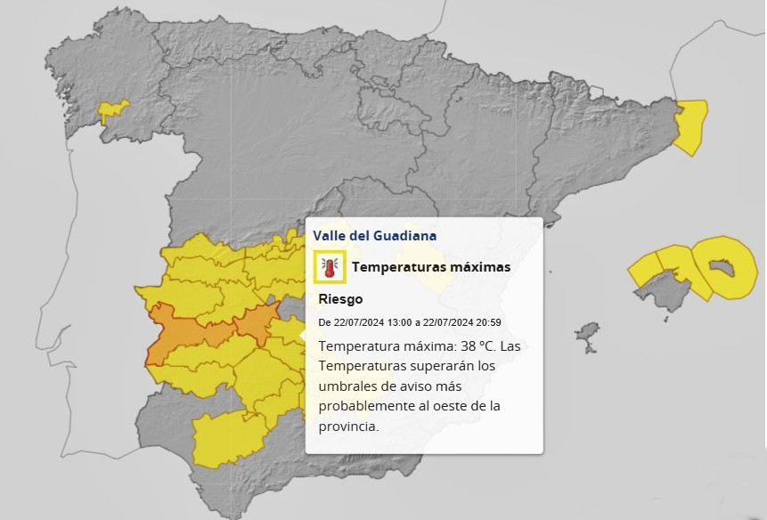 Activados avisos de alerta naranja en Extremadura para los próximos días