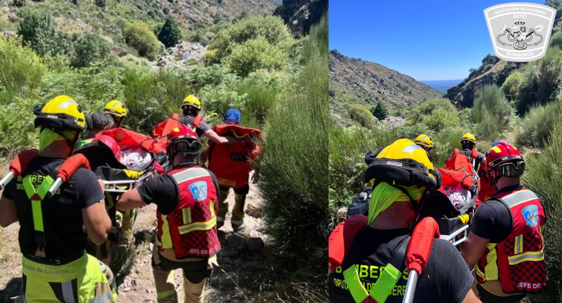 Bomberos del SEPEI rescatan a una mujer en una ruta en la montaña en Extremadura