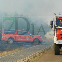 Incendio urbano declarado frente al Tanatorio en Badajoz