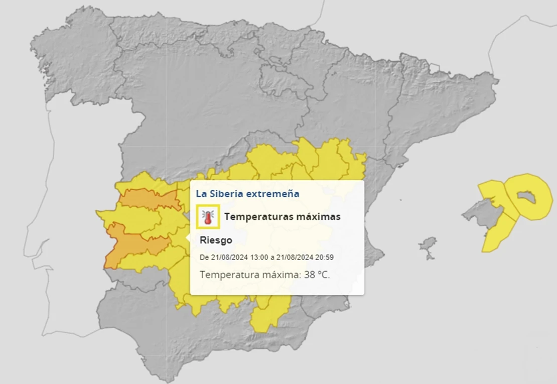 Alerta naranja en parte de Extremadura este miércoles