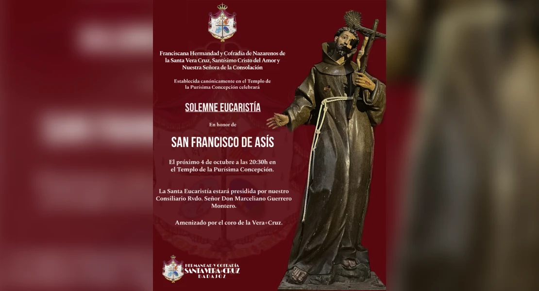 Celebrarán una eucaristía en honor de San Francisco de Asís en Badajoz