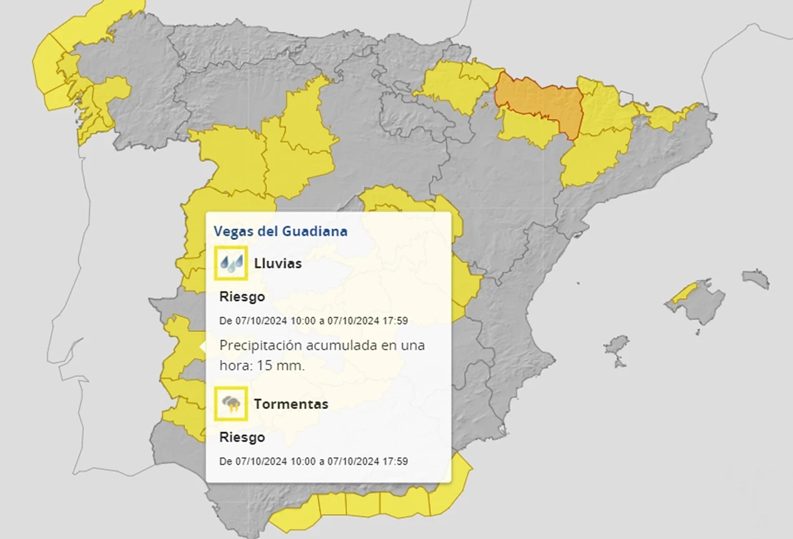 Gran parte de Extremadura en alerta por lluvias y tormentas