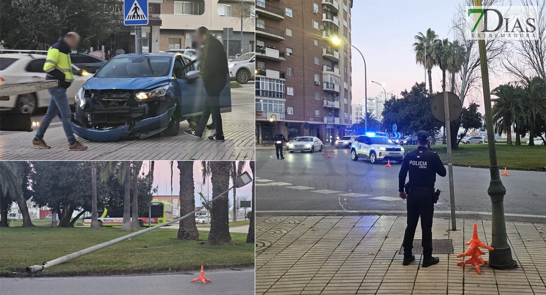 Segundo accidente de la mañana en Badajoz: tumba una farola en Valdepasillas